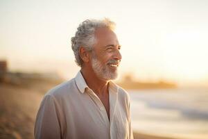 senior man standing and looking at the sky at the seaside photo