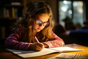 Girl doing math homework photo