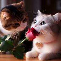 Whiskered Romance, A Feline Proposal Amidst Roses. AI Generated photo