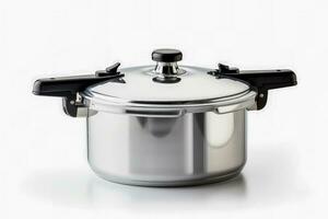 White background double valve pressure cooker compact and versatile kitchen essential photo