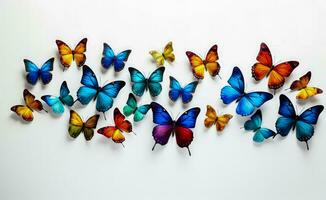 Butterflies gracefully flutter on a pristine white background photo