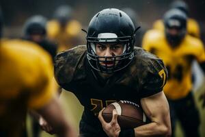 American football player showcasing skills during an intense game photo