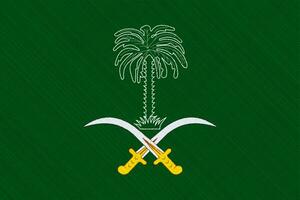 bandera y Saco de brazos de Reino de saudi arabia en un texturizado antecedentes. concepto collage. foto
