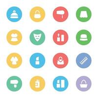 Set of Fashion and Cosmetics Flat Round Icons vector