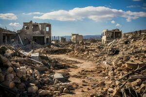 Ruins of buildings after military airstrikes in Israel photo