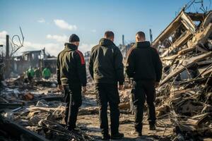 Damage assessment teams inspecting building ruins after Israeli airstrikes photo