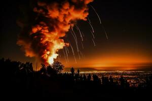 explosiones esclarecedor noche cielo durante israelí militar operaciones foto