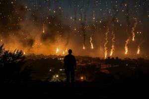 Views of the Israeli sky filled with paratrooper flares during military conflicts photo