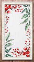 Hand-painted winter berries and leaves with a wooden frame photo