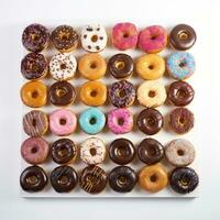 Donut wall. Donuts arranged on a wall for a fun display. isolated photo