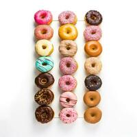 Donut wall. Donuts arranged on a wall for a fun display. isolated photo