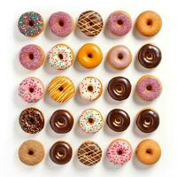 Donut wall. Donuts arranged on a wall for a fun display. isolated photo