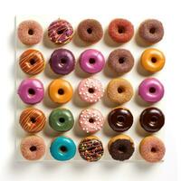 Donut wall. Donuts arranged on a wall for a fun display. isolated photo