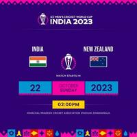 icc de los hombres Grillo mundo taza 2023 calendario India vs nuevo Zelanda vector