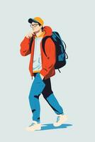 Young man with a backpack. Vector illustration in a flat style.