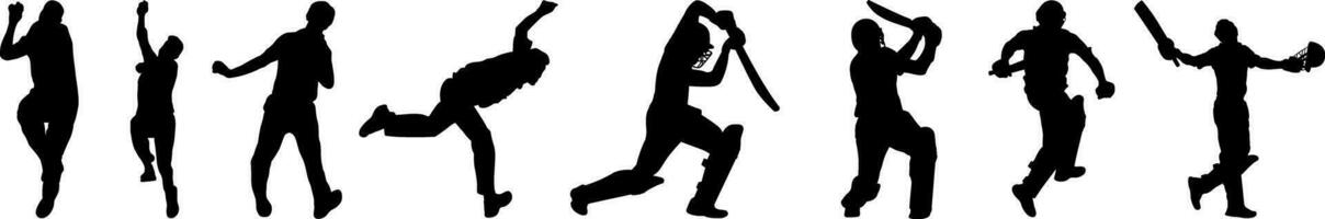 Cricket Batsman, Bowler Silhouettes Elements vector