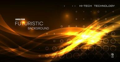 Luxury Black background with golden wavy lines, golden rings, abstract background with bokeh effect. Festive Christmas or New Year background. vector