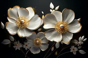 3d beautiful digital flowers on a dark background generated by Ai photo