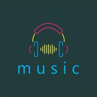 música logo con auriculares y música notas vector