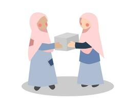 hijab niña dando donación ilustración vector