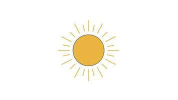 Sun shape with sunbeams line 2D object animation. Hot summer deals. Burst of rays flat color cartoon 4K video, alpha channel. Sunbathing. Round starburst animated element on white background video