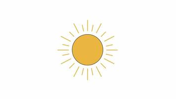 Sun shape with sunbeams line 2D object animation. Hot summer deals. Burst of rays flat color cartoon 4K video, alpha channel. Sunbathing. Round starburst animated element on white background video