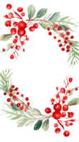 de fête aquarelle Noël couronne avec rouge baies et une Cadre. png
