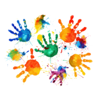 Colorful handprints on white background png