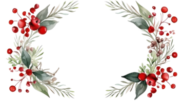 Festive watercolor Christmas wreath with red berries and a frame. png