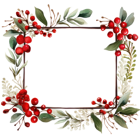 Hand-painted winter berries and leaves with a wooden frame png