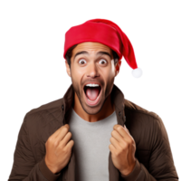 Excited and Surprised Young man in santa cap png