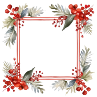 Hand-painted winter berries and leaves with a wooden frame png