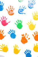 Colorful handprints on white background png