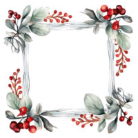 Hand-painted winter berries and leaves with a wooden frame png