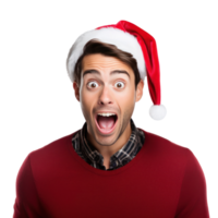 emocionado y sorprendido joven hombre en Papa Noel gorra png