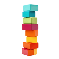 Colorful blocks stacked high in a tower, ready to topple isolated png