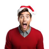 excité et surpris Jeune homme dans Père Noël casquette png