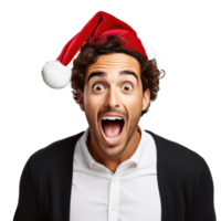 Excited and Surprised Young man in santa cap png