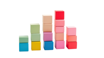 Colorful blocks stacked high in a tower, ready to topple isolated png