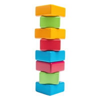 Colorful blocks stacked high in a tower, ready to topple isolated png