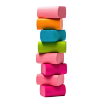 Colorful blocks stacked high in a tower, ready to topple isolated png