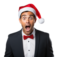 Excited and Surprised Young man in santa cap png