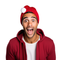 excité et surpris Jeune homme dans Père Noël casquette png