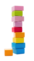 Colorful blocks stacked high in a tower, ready to topple isolated png