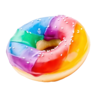 arco iris rosquilla rosquilla teñido con brillante colores, a menudo con crema queso png