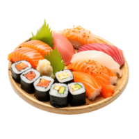 Sushi platter Assorted sushi rolls and sashimi on a platter. isolated png