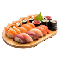 Sushi platter Assorted sushi rolls and sashimi on a platter. isolated png