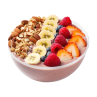 Smoothie bowl Thick smoothie topped with fruit, granola, and nuts. isolated png