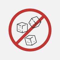 No sugar prohibition sign. Free of no healthy sweet. Diet product, infographic symbol. Vector