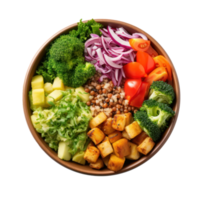 Buddha bowl Vegetarian bowl with grains, veggies, and protein. isolated png